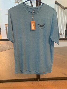 Patagonia Men’s Sky Blue Short-Sleeve Crew Tee with Plane Logo